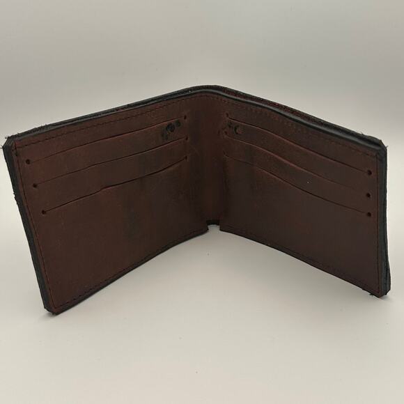 Minimalist Handmade Oaxaca Dark Chocolate Thick Leather Bifold Wallet Men - Picture 5 of 10